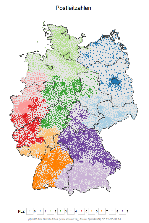 Postleitzahlen farbig